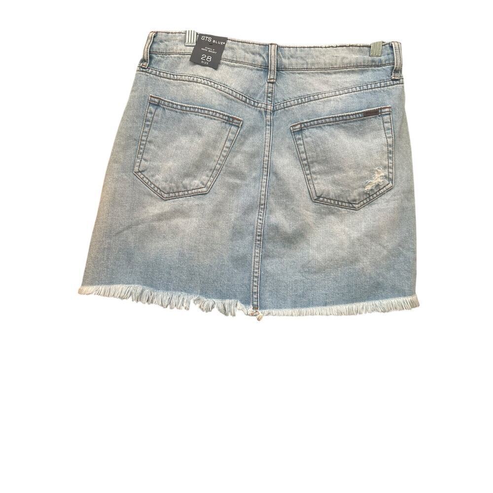 STS Blue Womens Emily Mini Denim Pencil Skirt Frayed Hem Pockets Distressed 28 - Picture 3 of 6